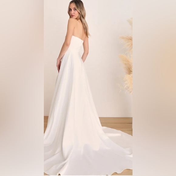 Lifetime of Love White Satin Strapless A-Line Gown Sz White #0306 - Picture 5 of 9